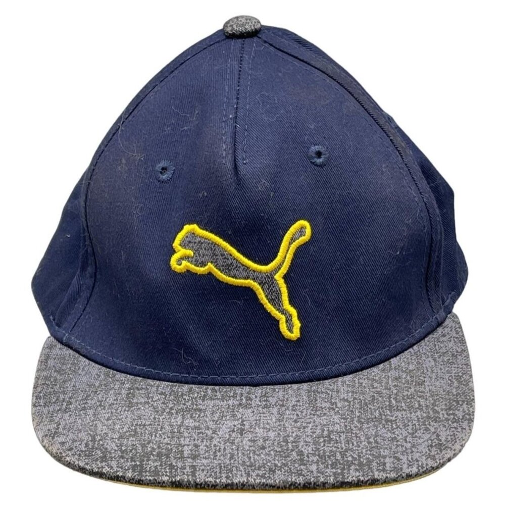 puma baseball hat youth blue gray yellow outline puma adjustable closer READ